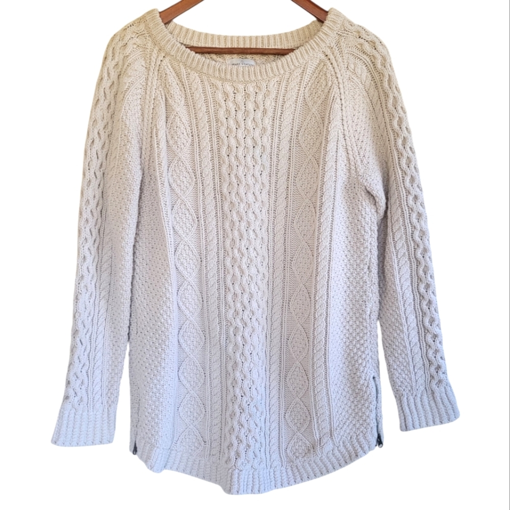 LLBean Signature Fisherman Sweater 100% Cotton Cableknit Womens Crew Neck Medium